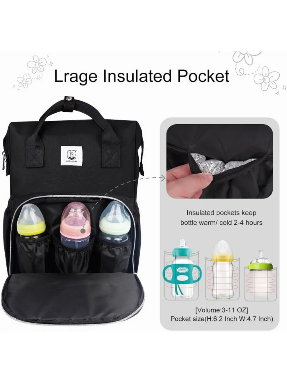 Large Waterproof Diaper Bag Backpack with Changing Pad, Stroller Straps